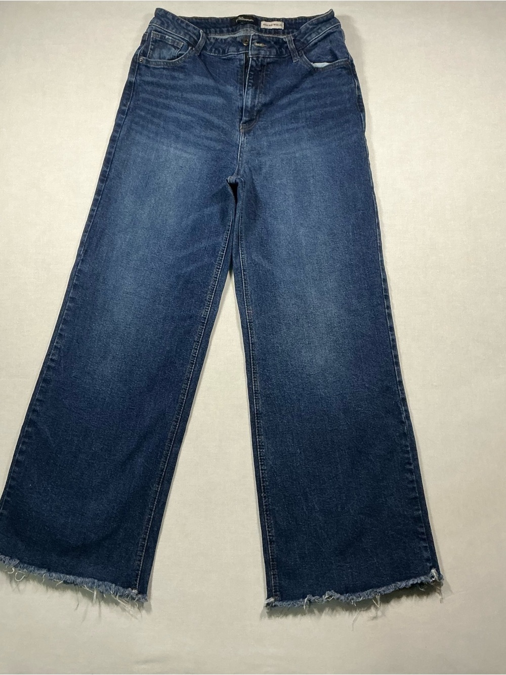 BCBGeneration Dark Blue Wide-Leg Jeans with Frayed Hem